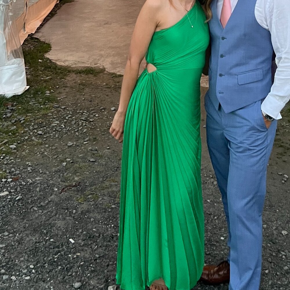 House of Harlow 1960 Pleated One-Shoulder Dress Emerald Green